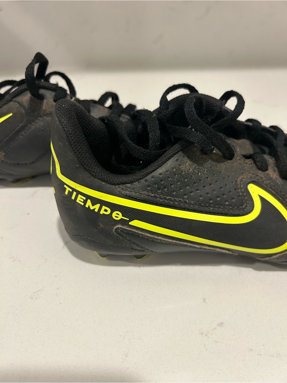 Nike Kids Tiempo Black and Neon Yellow Soccer Cleats - Picture 2 of 5